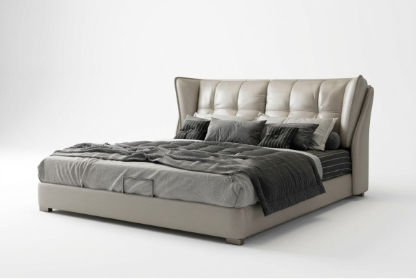Grijze slaapkamer bedden gestoffeerd bed Chesterfield Italiaanse meubels