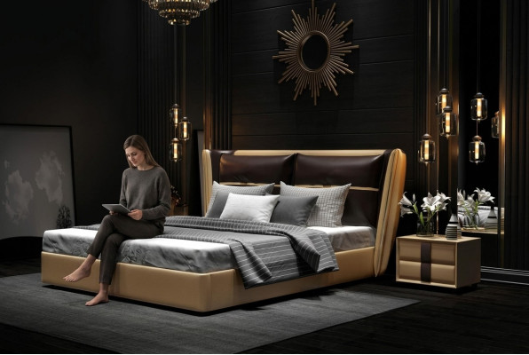 Luxe designer hotelbed slaapkamer gestoffeerde bedden tweepersoonsbed