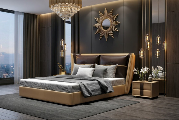 Luxe designer hotelbed slaapkamer gestoffeerde bedden tweepersoonsbed