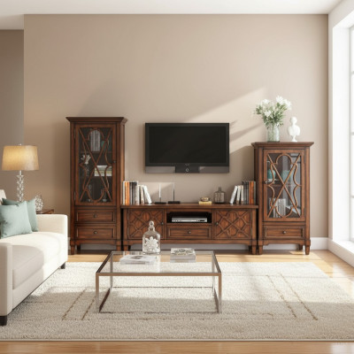 Woonwand Sideboard Ontwerp 2x Kast RTV Lowboard Dressoir 3-delig Set Vitrine