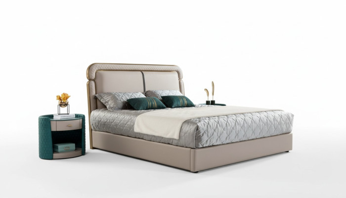 Bed 2x Nightstand Beige Bedroom Modern Design Furniture Wood Luxury