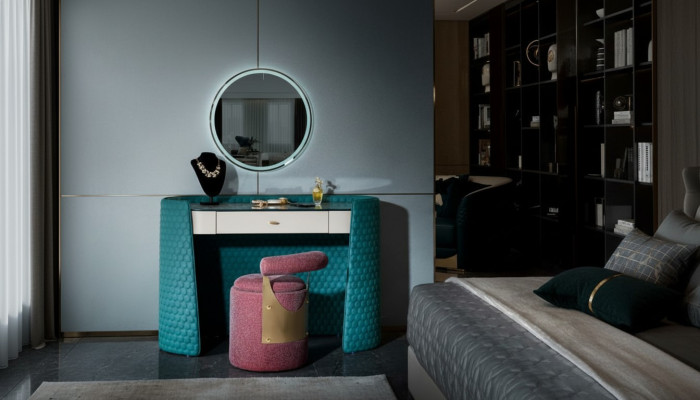 Kaptafel Turkoois Hout Leder Slaapkamer Consoletafels Design Make-up Luxe
