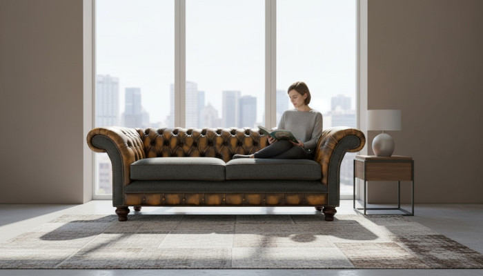 Chesterfield Geel Leder Designer Modern Design Meubels Luxe Woonkamer 3-zits