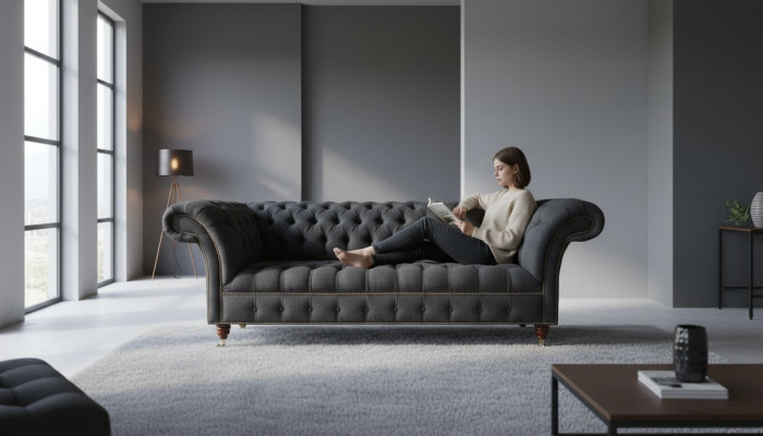 Chesterfield 3-zits Textiel Donkergrijs Modern Design Banken Bank Meubels Ontwerper
