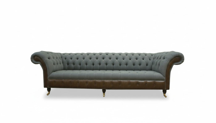 Chesterfield 4-zits grijze stoffen woonkamer design gestoffeerde bank Big Textile Furniture
