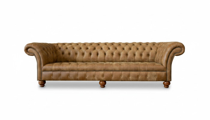 Chesterfield 4-zits Lichtbruin Modern Design Bank Leer Bankstel Creatief Meubilair