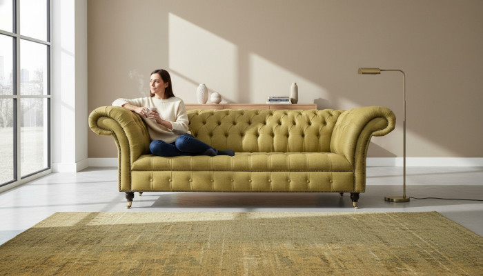 Chesterfield 3-zits Geel Woonkamer Design Bankstellen Beklede Bank Banken Stof