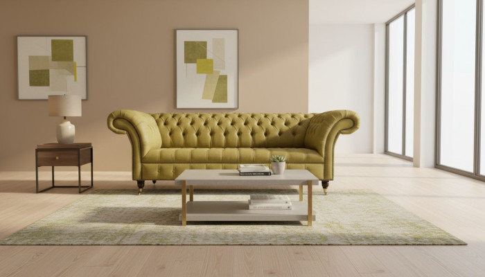 Chesterfield 3-zits Geel Woonkamer Design Bankstellen Beklede Bank Banken Stof