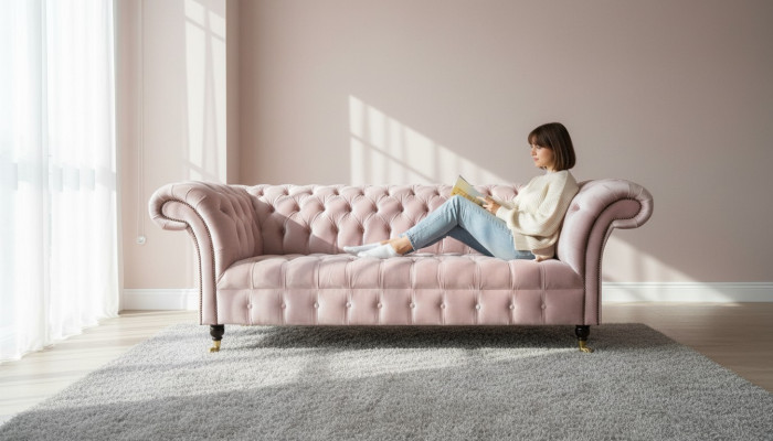 Chesterfield 3-zits Lichtroze Creatieve Meubels Nieuw Woonkamer Modern Design Bankstel