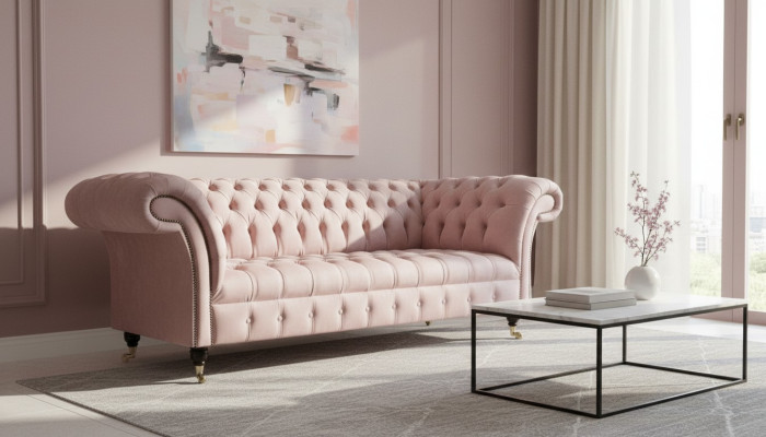 Chesterfield 3-zits Lichtroze Creatieve Meubels Nieuw Woonkamer Modern Design Bankstel