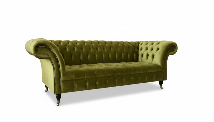 Chesterfield Groene driezits woonkamer designbank gestoffeerde bank textiel Nieuw