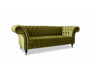 Chesterfield Groene driezits woonkamer designbank gestoffeerde bank textiel Nieuw