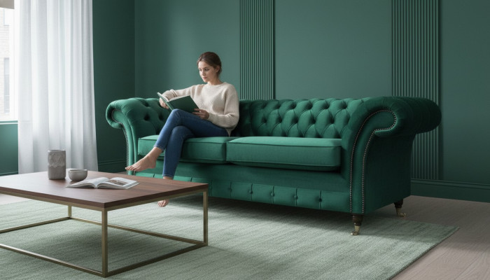 Chesterfield 3-zits Groen Woonkamer Modern Design Bankstellen Bank Originele Stof