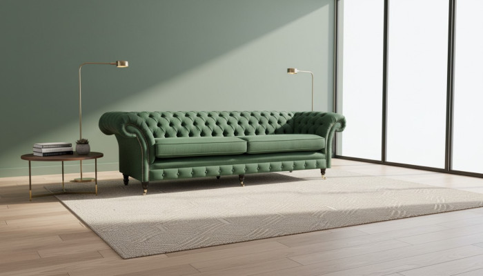 Chesterfield 4-zitter Donkergroene Woonkamer Designbank Grote Stoffen Bank