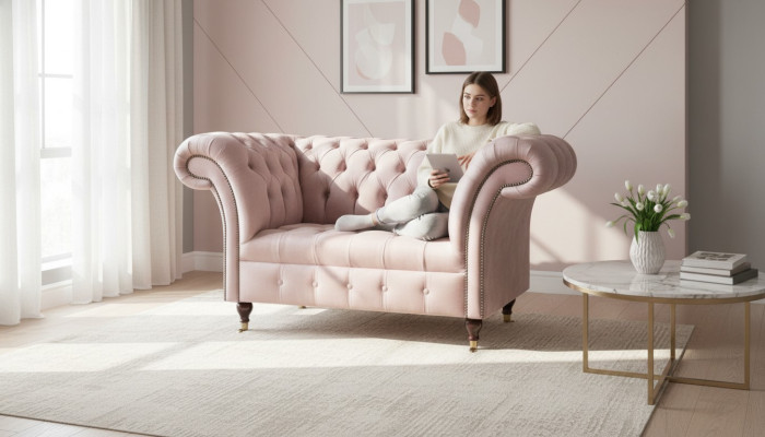 Chesterfield fauteuil roze textiel woonkamer modern design creatieve meubels nieuw