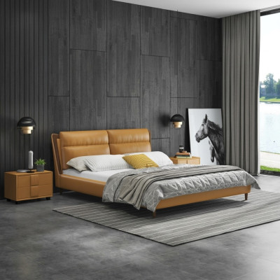 Ontwerp lederen bed luxe gestoffeerde bedden tweepersoons slaapkamer 180x200 oranje meubels