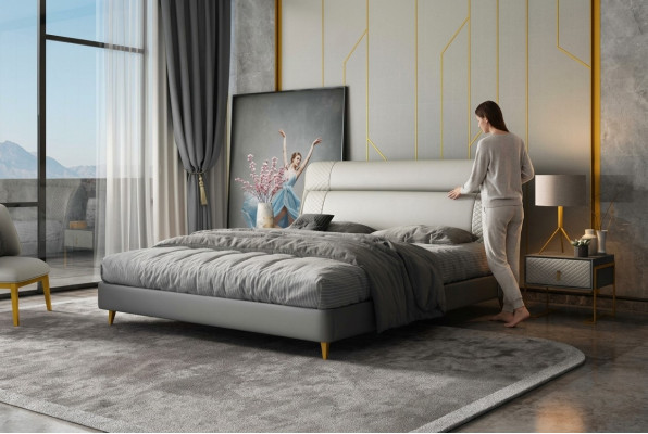 Ontwerp Leren Bed Luxe Gestoffeerde Bedden Dubbel Modern Huwelijk 180x200 Modern Nieuw