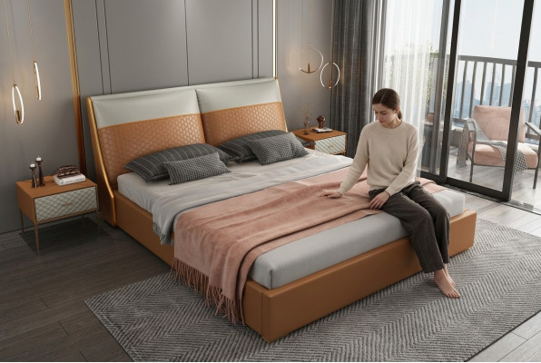 Designerbed Slaapkamer Bedden Textiel Leer Hotel Luxe Bekleding Fluweel Stof