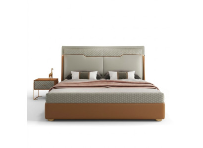 Luxe slaapkamerbed met gestoffeerd design, luxe tweepersoonsbedden van leer, hotel.