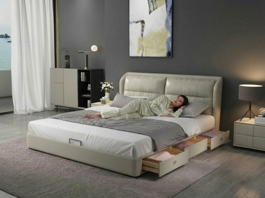 Ontwerper Bed Slaapkamer Bedden Textiel Leer Hotel Luxe Bekleding Fluweel Stof