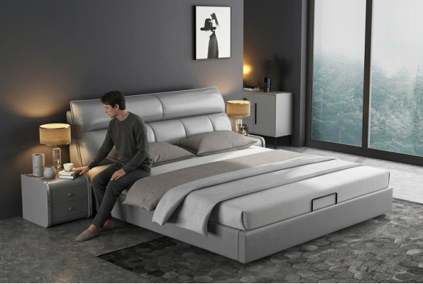 Grijze designer bed slaapkamer bedden textiel leer hotel stoffering