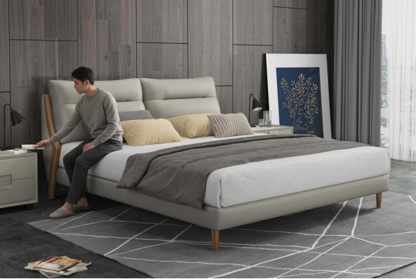 Klassieke luxueuze bedden gestoffeerd in leer textiel Hoogwaardig slaapkamerbed Nieuw