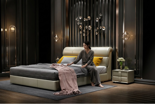 Luxe bed slaapkamer lederen bekleding tweepersoonsbed houten design 180x200cm Nieuw