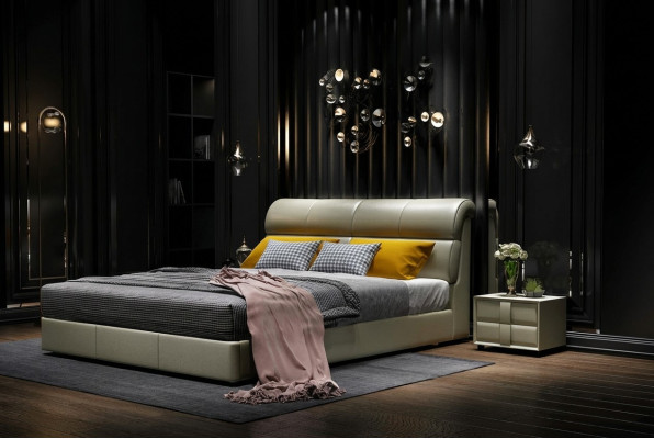 Luxe bed slaapkamer lederen bekleding tweepersoonsbed houten design 180x200cm Nieuw