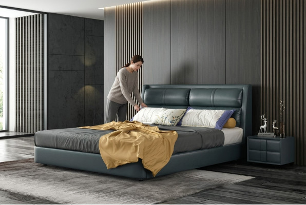 Leder Bedbekleding Ontwerp Luxe Tweepersoons Hotelbedden Slaapkamer Huwelijk 180x200 cm