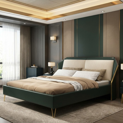 Luxe textiel bed dubbel ontwerp slaapkamer klassieke bedden groen