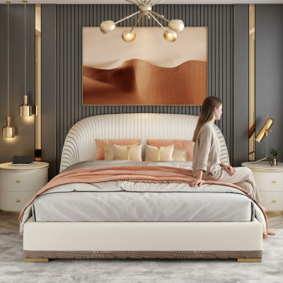 Designer tweepersoonsbed bed hotel luxe leer slaapkamer 150/180x200cm.