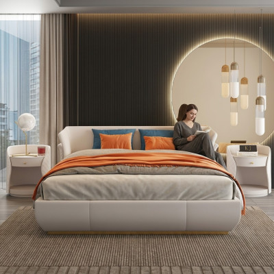 Designerbed Dubbele bedden Modern Hotel Leren tweepersoonsbed 180x200cm