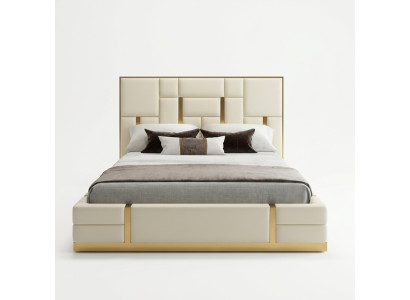 Modern luxe-bed slaapkamer Italiaans lederen gestoffeerd dubbel bed metaal ontwerp.