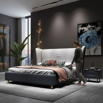 Ontwerper Tweepersoonsbed Bed Hotel Luxe Slaapkamer 150/180x200cm Leer