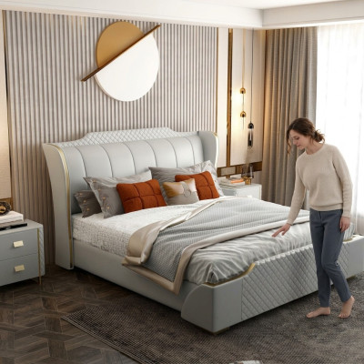 Ontwerper houten bed Luxe meubel Tweepersoonsbed Slaapkamer 180x200cm
