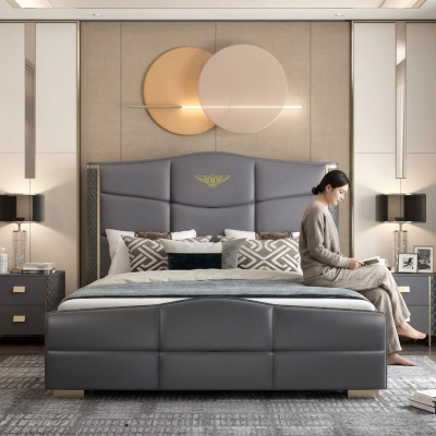 Ontwerp tweepersoonsbed lederen bed bedden bed lederen bekleding Huwelijk 180x200cm