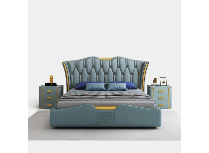 Groen slaapkamerbed met gestoffeerd design, dubbele hotelbedden van 180x200cm.