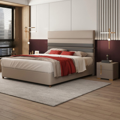 Leren gestoffeerd bed Bedden Hotel Luxe Designer Dubbelhuwelijk Slaapkamer Beige