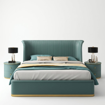 Luxe slaapkamer bed tweepersoonsbed textiel hout lederen gestoffeerde bedden 180x200 nieuw.