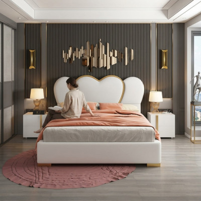 Luxe slaapkamerbed met gestoffeerd ontwerp Luxe tweepersoons hotelbedden leer