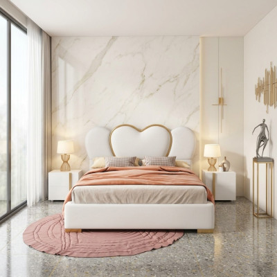 Luxe slaapkamerbed met gestoffeerd ontwerp Luxe tweepersoons hotelbedden leer