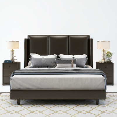 Modern Style Bed Tweepersoonsbed Slaapkamer Lederen Bekleding Textiel Tweepersoonsbedden