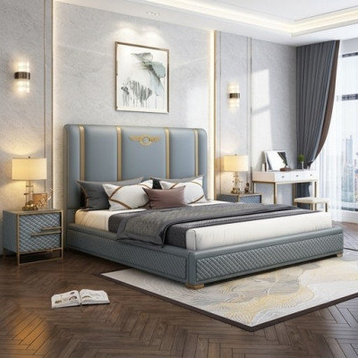 Bed Gestoffeerd Ontwerp Luxe Metaal Tweepersoonsbedden Hotel Echtelijke Slaapkamer