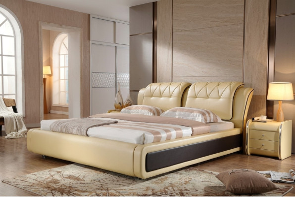 Luxe slaapkamer bed gestoffeerd design dubbele hotelbedden leren bed