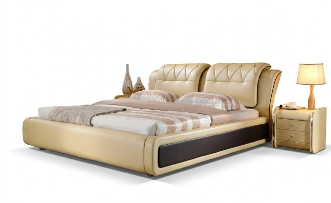 Luxe slaapkamer bed gestoffeerd design dubbele hotelbedden leren bed