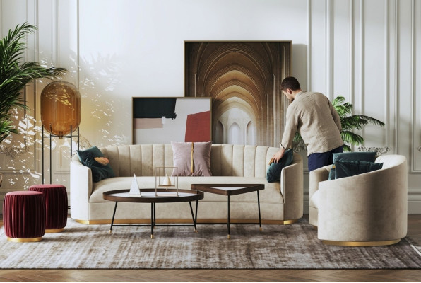 Bankstel 3+1 zitter set Ontwerpbank Beklede bank Bank Modern