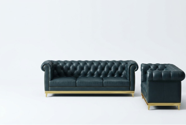 Donkerblauwe Chesterfield 3+2 bankstel bankstel banken gestoffeerde bankstellen