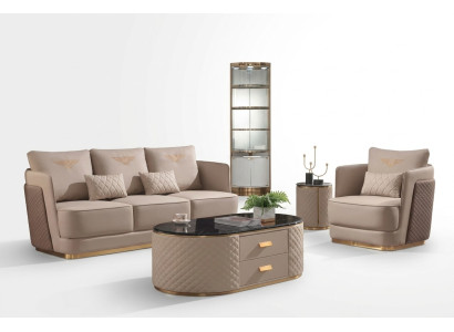 Sofaset 3+1 zits Klassieke setten Lederen banken Bankstellen Bekleding