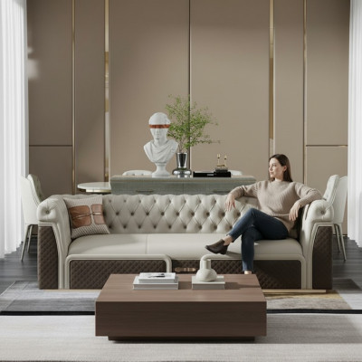 Bank Driepersoons Bankstel Stijl Modern Gestoffeerd Chesterfield Leer Bankstellen.