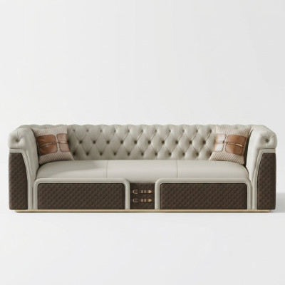Bank Driepersoons Bankstel Stijl Modern Gestoffeerd Chesterfield Leer Bankstellen.